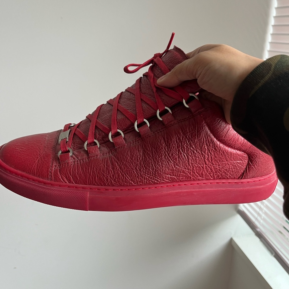Balenciaga Arena Men’s leather high top sneakers in red
